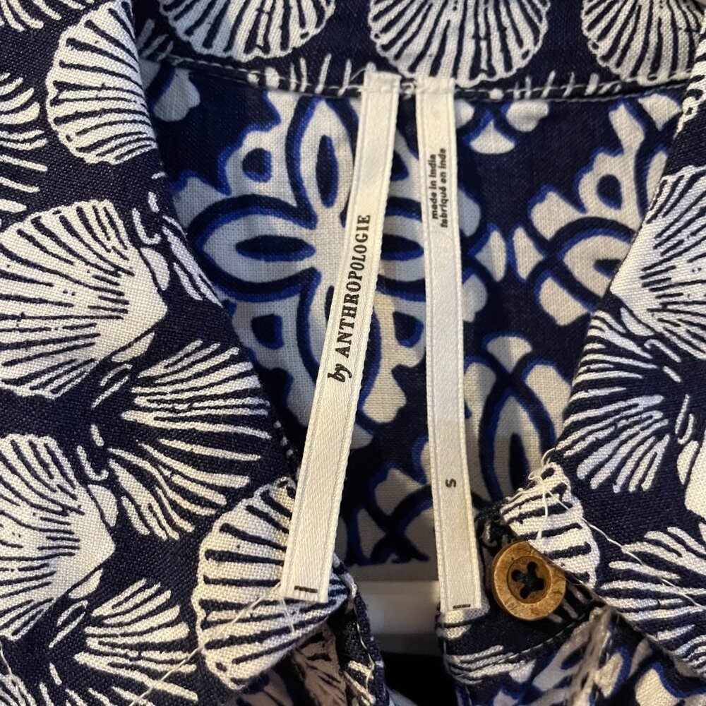 Anthropologie Short-Sleeve Beachy Printed Linen Buttondown Shirt Small - Picture 11 of 11